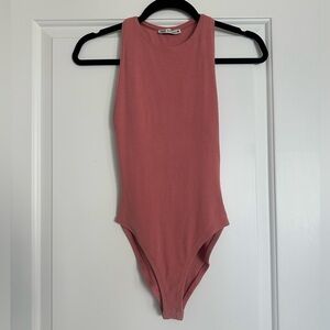 Zara high neck racerback bodysuit in mauve, pink - S